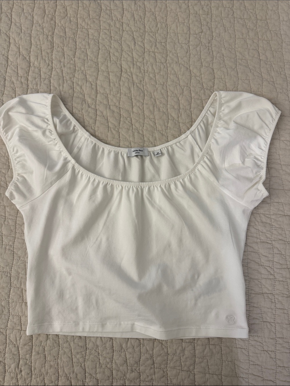 Aritzia White Scoop Neck Puff Sleeve Crop Top